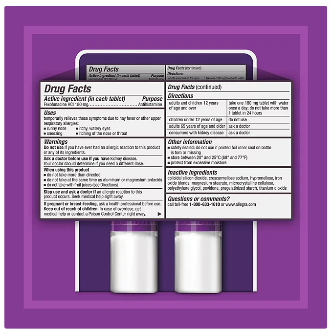Allegra 24-Hour Indoor/Outdoor Allergy Relief Tablets, 180 mg 110 ct.