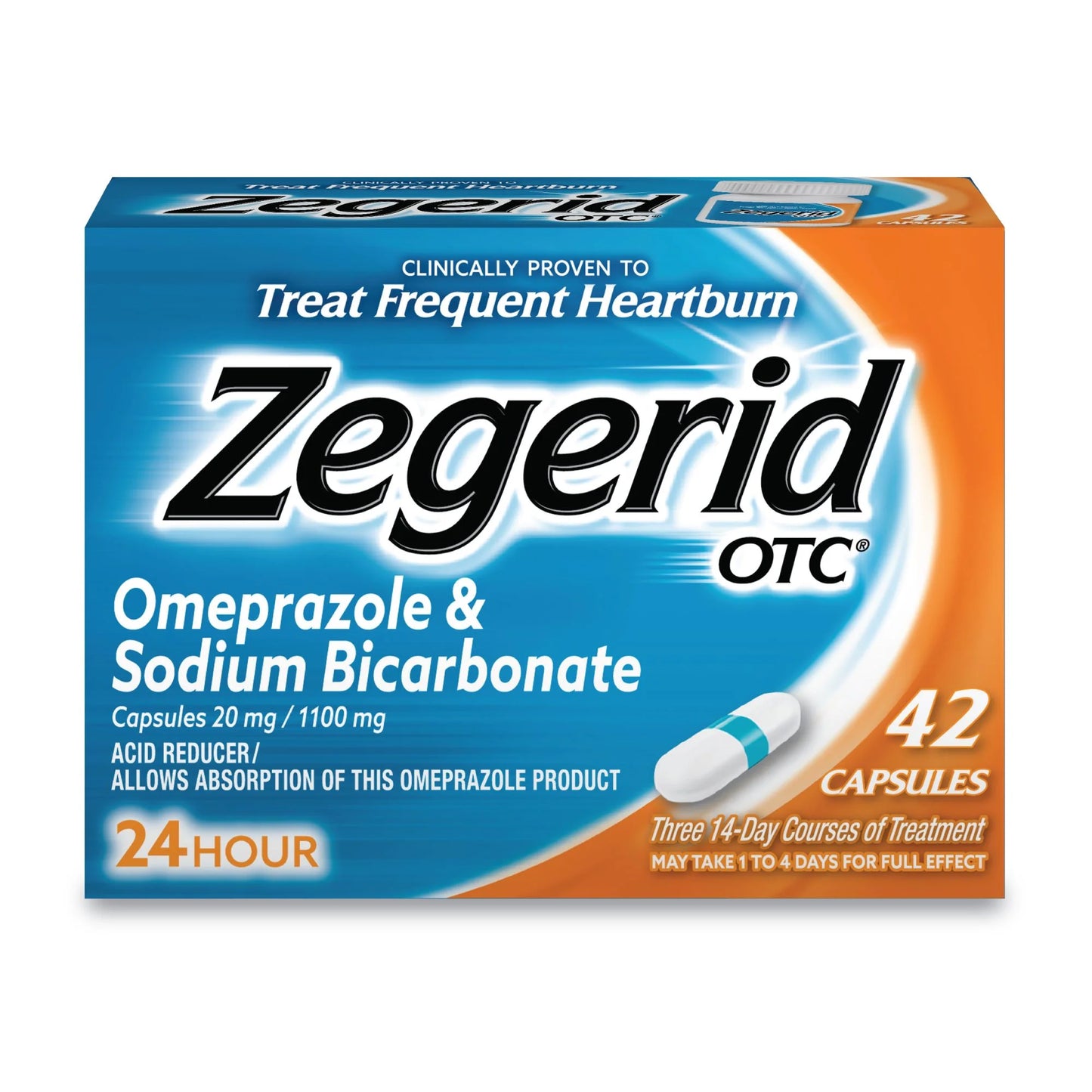 Zegerid OTC Heartburn Relief, (42 Count) 24 Hour Stomach Acid Reducer Proton Pump Inhibitor, Omeprazole & Sodium Bicarbonate