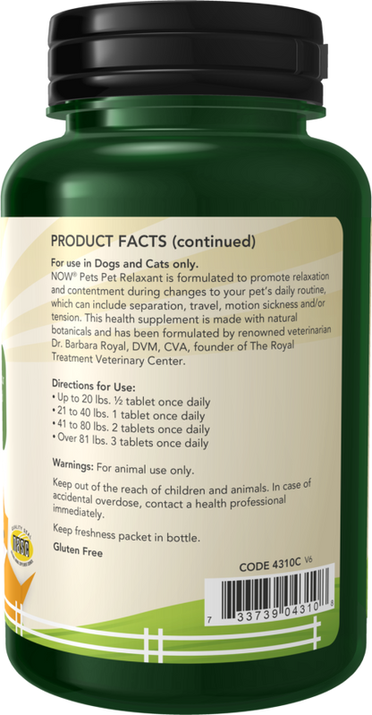 Pet Relaxant Chewable Tablets for Dogs & Cats 90 Chewables