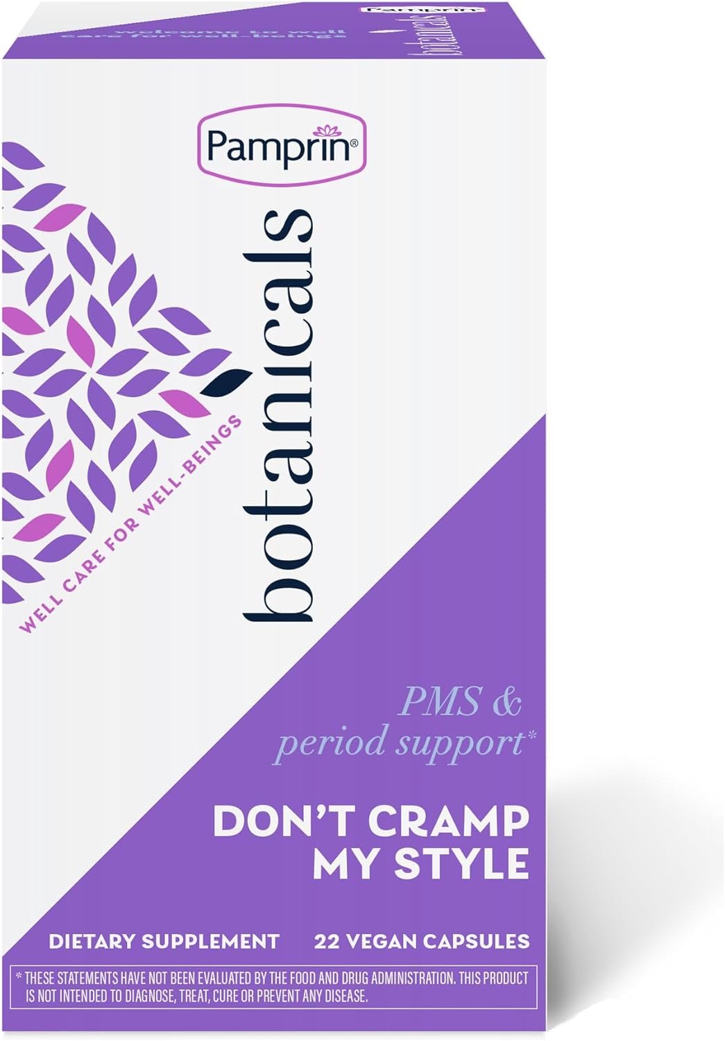 Pamprin Botanicals Supplement for PMS & Period Support, with Ashwagandha, Magnesium, Turmeric, Vitamin B6, Chasteberry, 22 Count