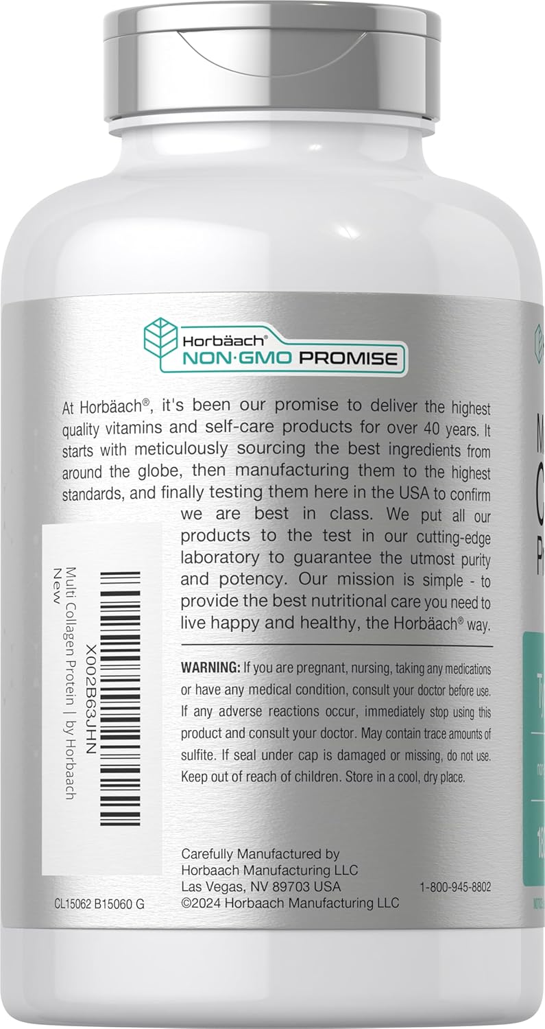 Horbäach Multi Collagen Protein 2000 mg | 180 Capsules | Hydrolyzed Collagen Type I, II, III, V, X | Keto & Paleo Friendly, Non-GMO, Gluten Free Supplement
