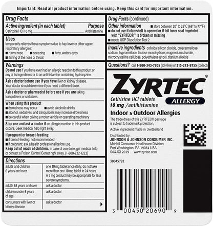 Zyrtec 24 Hour Allergy Relief Tablets - 10mg, 90 ct