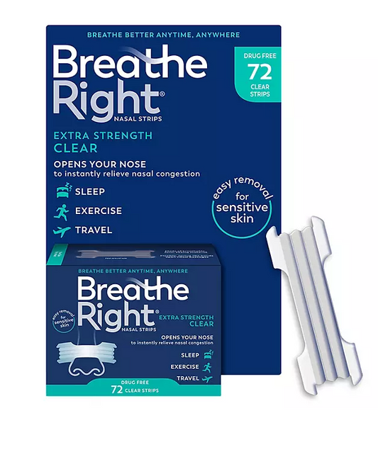 Breathe Right Extra Strength Nasal Strips for Sensitive Skin, Clear 72 ct.
