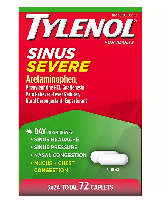 Tylenol Sinus Severe Daytime Caplets, 24 ct., 3 pack.