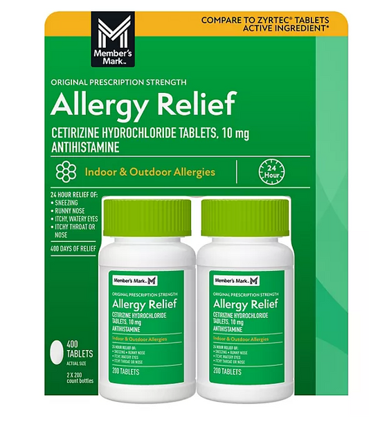 Member’s Mark Allergy Relief Cetirizine Hydrochloride Tablets 10 mg, 400 ct